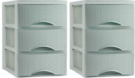 Forte Plastics PlasticForte thuis kantoor organizer ladeblok - 2x - 3 lades - 26 x 37 x 37 cm - kunststof - groen - Ladeblok