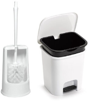 Forte Plastics PlasticForte Toilet accessoires set - WC-borstel/pedaalemmer 7.5L - wit - Toiletaccessoireset