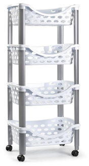 Forte Plastics PlasticForte Trolley op wieltjes - 4-laags - wit - kunststof - 40x88cm - Opberg trolley