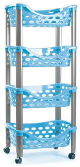 Forte Plastics Plasticforte Trolley wieltjes - 4-laags - blauw - kunststof - 40x88cm - Opberg trolley