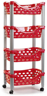 Forte Plastics Plasticforte Trolley wieltjes - 4-laags - rood - kunststof - 40x88cm - Opberg trolley