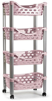 Forte Plastics Plasticforte Trolley wieltjes - 4-laags - roze - kunststof - 40x88cm - Opberg trolley