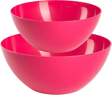 Forte Plastics Plasticforte voedsel serveer schalen set - 2x stuks - fuchsia roze - kunststof - Dia 23 en 26 cm - Serveerschalen