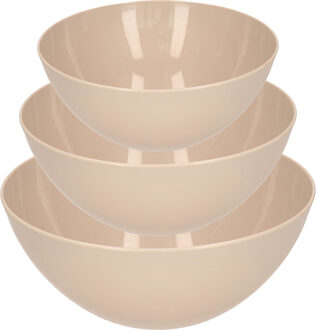 Forte Plastics Plasticforte voedsel serveer schalen set - 3x stuks - beige - kunststof - Dia 20/25/28 cm - Serveerschalen