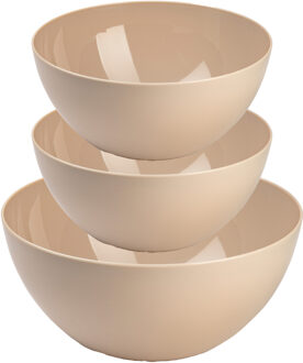 Forte Plastics Plasticforte voedsel serveer schalen set - 3x stuks - beige - kunststof - Dia 23 en 26 cm - Serveerschalen