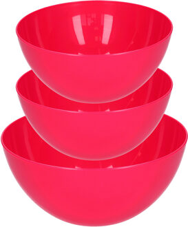 Forte Plastics Plasticforte voedsel serveer schalen set - 3x stuks - fuchsia roze - kunststof - Dia 23 en 26 cm - Serveerschalen