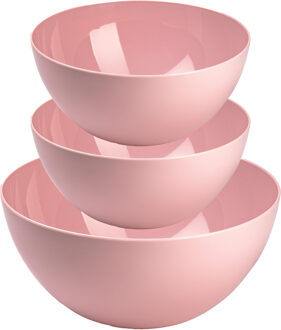 Forte Plastics Plasticforte voedsel serveer schalen set - 3x stuks - roze - kunststof - Dia 23 en 26 cm - Serveerschalen