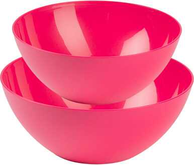 Forte Plastics Plasticforte voedsel serveer schalen set - 4x stuks - fuchsia roze - kunststof - Dia 23 en 20 cm - Serveerschalen