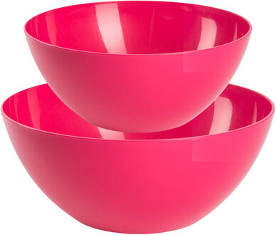 Forte Plastics Plasticforte voedsel serveer schalen set - 4x stuks - fuchsia roze - kunststof - Dia 25 en 28 cm - Serveerschalen