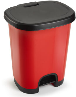 Forte Plastics Plasticforte vuilvisbak Pedaalemmer - rood/zwart - 18 liter - 33 x 28 x 40 cm - kunststof - afval - Pedaalemmers