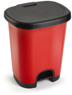 Forte Plastics Plasticforte vuilvisbak Pedaalemmer - rood/zwart - 27 liter - 38 x 32 x 45 cm - kunststof - afval - Pedaalemmers