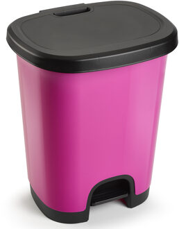 Forte Plastics Plasticforte vuilvisbak Pedaalemmer - roze/zwart - 18 liter - 33 x 28 x 40 cm - kunststof - afval - Pedaalemmers