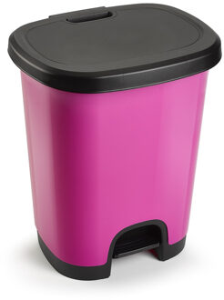 Forte Plastics Plasticforte vuilvisbak Pedaalemmer - roze/zwart - 27 liter - 38 x 32 x 45 cm - kunststof - afval - Pedaalemmers