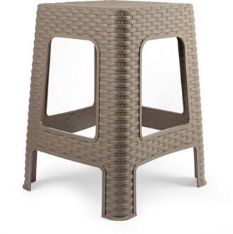 Forte Plastics Rotan opstapje/krukje in het taupe bruin - 27 x 27 x 45 cm - Huishoudkrukjes