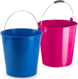 Forte Plastics Roze en blauwe schoonmaakemmers/huishoudemmers set 15 liter en 32 x 31 cm - Emmers Zwart