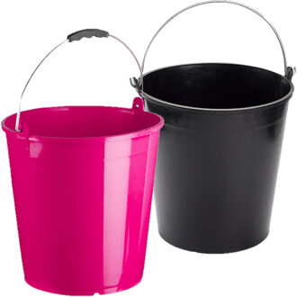 Forte Plastics Roze en zwarte schoonmaakemmers/huishoudemmers set 15 liter en 32 x 31 cm - Emmers