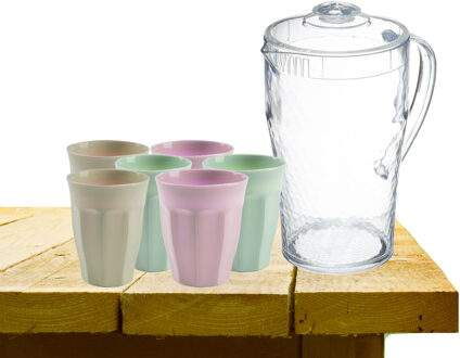 Forte Plastics Sapkan met 12x glazen 2 liter transparant kunststof