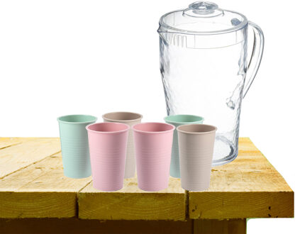 Forte Plastics Sapkan met 12x glazen 2 liter transparant kunststof