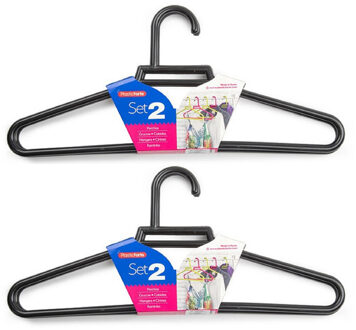 Forte Plastics Set van 16x stuks kunststof kledinghangers zwart 41 cm - Kledingkast - Kleding ophangen - Kleerhangers