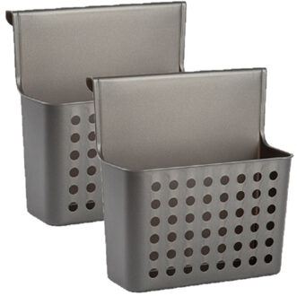 Forte Plastics Set van 2x stuks badkamer/keuken hang opbergmandjes/organizers antraciet 26 x 24 cm - Opbergmanden Grijs