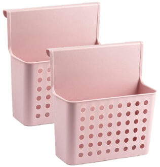 Forte Plastics Set van 2x stuks badkamer/keuken hang opbergmandjes/organizers roze 26 x 24 cm - Opbergmanden