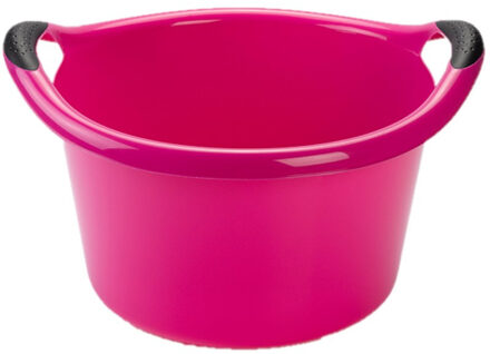 Forte Plastics Set van 2x stuks grote kunststof teiltje/afwasbak rond met handvatten 15 liter roze - Afwasbak