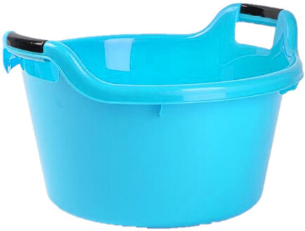 Forte Plastics Set van 2x stuks grote kunststof teiltje/afwasbak rond met handvatten 17 liter blauw - Afwasbak