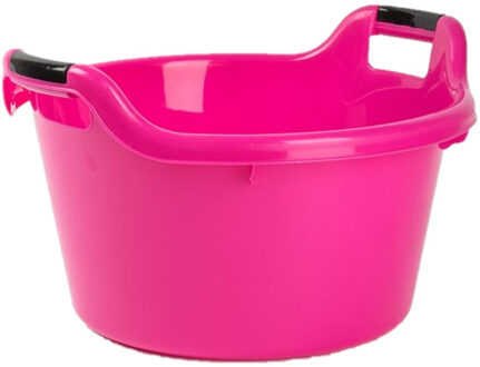 Forte Plastics Set van 2x stuks grote kunststof teiltje/afwasbak rond met handvatten 17 liter roze - Afwasbak