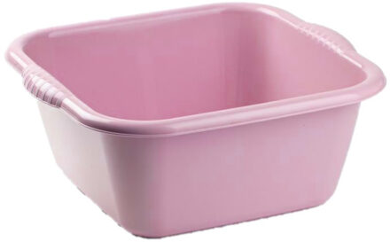 Forte Plastics Set van 2x stuks kleine Kunststof teiltjes/afwasbakken vierkant 3 liter oud roze - Afwasbak