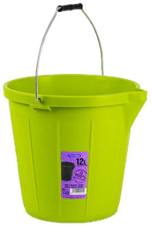 Forte Plastics Set van 2x stuks kunststof emmers met schenktuit lime groen 12 liter - Emmers