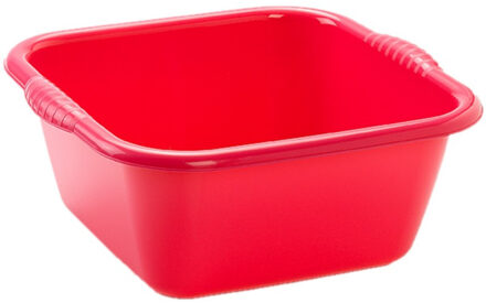 Forte Plastics Set van 2x stuks kunststof teiltjes/afwasbakken vierkant 15 liter rood - Afwasbak