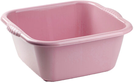 Forte Plastics Set van 2x stuks kunststof teiltjes/afwasbakken vierkant 6 liter oud roze - Afwasbak