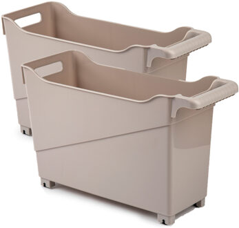 Forte Plastics Set van 2x stuks kunststof trolleys licht bruin op wieltjes L45 x B17 x H29 cm - Opberg trolley