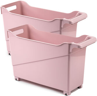 Forte Plastics Set van 2x stuks kunststof trolleys pastel roze op wieltjes L45 x B17 x H29 cm - Opberg trolley