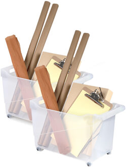 Forte Plastics Set van 2x stuks kunststof trolleys transparant op wieltjes L45 x B24 x H27 cm - Opberg trolley