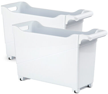 Forte Plastics Set van 2x stuks kunststof trolleys wit op wieltjes L45 x B17 x H29 cm - Opberg trolley