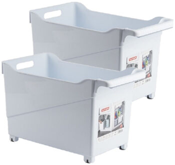 Forte Plastics Set van 2x stuks kunststof trolleys wit op wieltjes L45 x B24 x H27 cm - Opberg trolley