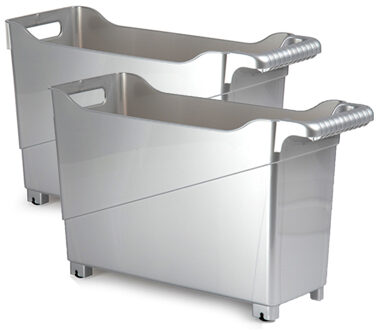 Forte Plastics Set van 2x stuks kunststof trolleys zilver op wieltjes L45 x B17 x H29 cm - Opberg trolley Zilverkleurig