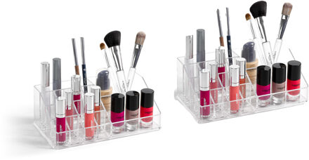 Forte Plastics Set van 2x stuks make-up organizers/houder - 13 x 22 x 8 cm - 15-vaks - organizers/opbergbakken voor make-up - Makeup spullen opruimen