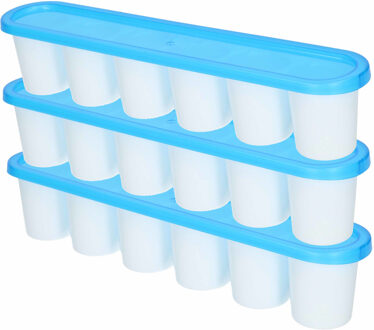 Forte Plastics Set van 3x stuks grote ijsblokjes/ijsklontjes vormen met deksel blauw 30 cm - IJsblokjesvormen