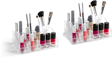 Forte Plastics Set van 3x stuks make-up organizers/houder - 13 x 22 x 8 cm - 15-vaks - organizers/opbergbakken voor make-up - Makeup spullen opruimen