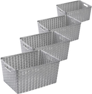 Forte Plastics Set van 4x stuks opbergboxen/opbergmandjes rotan zilver kunststof