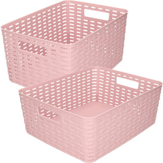 Forte Plastics Set van 5x stuks opbergboxen/opbergmandjes rotan oud roze kunststof