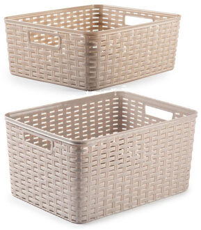 Forte Plastics Set van 5x stuks opbergboxen/opbergmandjes rotan taupe kunststof