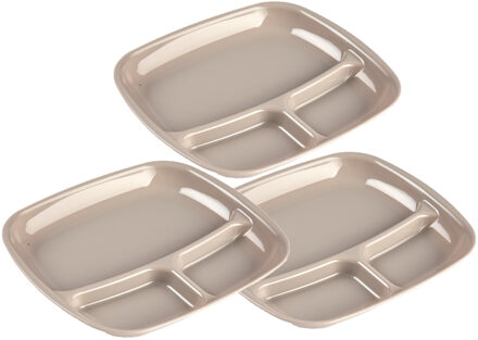 Forte Plastics Set van 6x stuks camping/fondu/bbq kunststof borden 3-vaks mokka bruin 21 x 24 cm - Gourmetborden