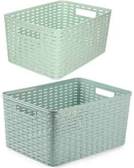 Forte Plastics Set van 6x stuks opbergboxen/opbergmandjes rotan mintgroen kunststof