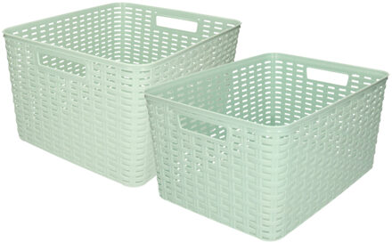 Forte Plastics Set van 6x stuks opbergboxen/opbergmandjes rotan mintgroen kunststof