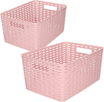 Forte Plastics Set van 6x stuks opbergboxen/opbergmandjes rotan oud roze kunststof