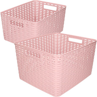 Forte Plastics Set van 6x stuks opbergboxen/opbergmandjes rotan oud roze kunststof
