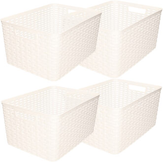 Forte Plastics Set van 6x stuks opbergboxen/opbergmandjes rotan parel wit kunststof